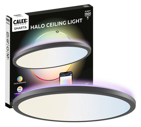 Calex Smart LED stropní svítidlo HALO Ø 40 cm černé IP54 RGB, stmívatelný, Černá, Obývací pokoj / jídelna, Plast, Moderní