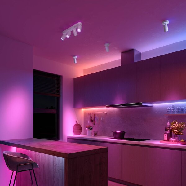 Calex Smart stropní bodové osvětlení bílé délka 49 cm 4-flg. GU10-LED RGBW, stmívatelný, Bílá / opál, Obývací pokoj / jídelna, kov, Moderní, Stropní půlkruhové světlo s prostorem
