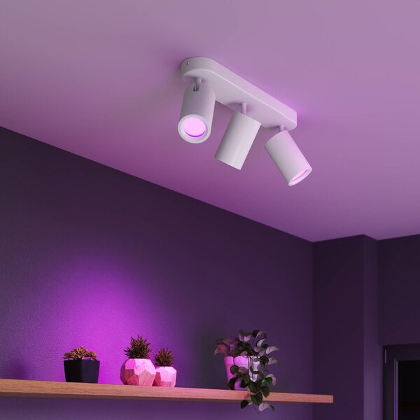 Calex Smart stropní bodové osvětlení bílé délka 37 cm 3-fázové GU10-LED RGBW, stmívatelný, Bílá / opál, Obývací pokoj / jídelna, kov, Moderní, Stropní půlkruhové světlo s prostorem