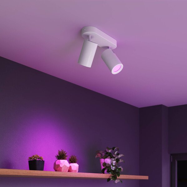 Calex Smart stropní bodové osvětlení bílé délka 22 cm 2-flg. GU10-LED RGBW, stmívatelný, Bílá / opál, Obývací pokoj / jídelna, kov, Moderní, Stropní půlkruhové světlo s prostorem