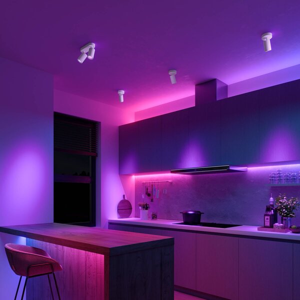 Calex Smart stropní bodové osvětlení bílé délka 22 cm 2-flg. GU10-LED RGBW, stmívatelný, Bílá / opál, Obývací pokoj / jídelna, kov, Moderní, Stropní půlkruhové světlo s prostorem