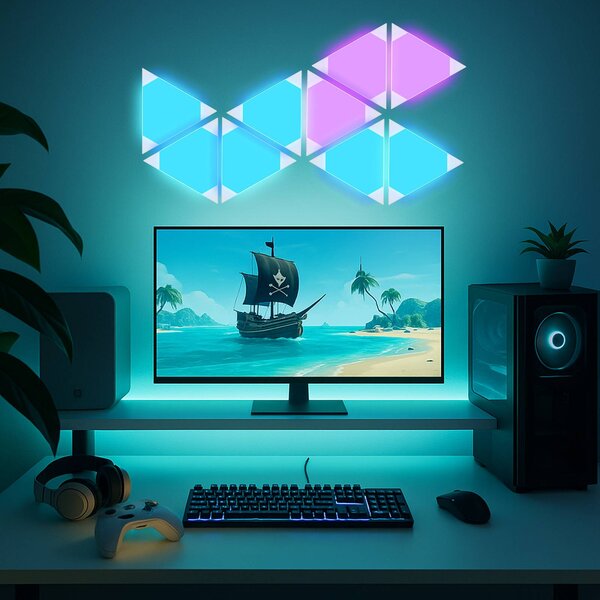 Calex Smart LED nástěnné světlo TRIANGLES, 9dílné, RGBW, stmívatelné, stmívatelný, Bílá / opál, Obývací pokoj / jídelna, Plast, Moderní