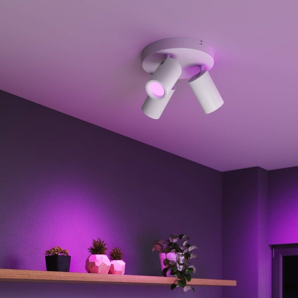 Calex Smart stropní bodové osvětlení, bílé, Ø 21 cm, 3 žárovky, GU10-LED RGBW, stmívatelný, Bílá / opál, Obývací pokoj / jídelna, kov, Moderní, Stropní půlkruhové světlo s prostorem