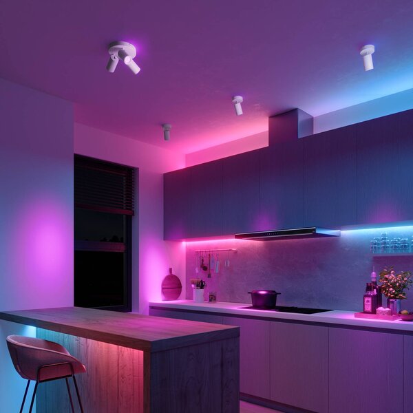 Calex Smart stropní bodové osvětlení, bílé, Ø 21 cm, 3 žárovky, GU10-LED RGBW, stmívatelný, Bílá / opál, Obývací pokoj / jídelna, kov, Moderní, Stropní půlkruhové světlo s prostorem