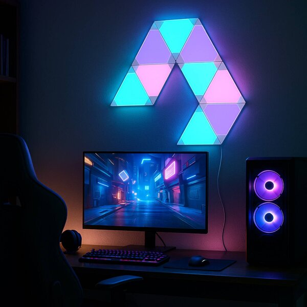 Calex Smart LED nástěnné světlo TRIANGLES, 9dílné, RGBW, stmívatelné, stmívatelný, Bílá / opál, Obývací pokoj / jídelna, Plast, Moderní