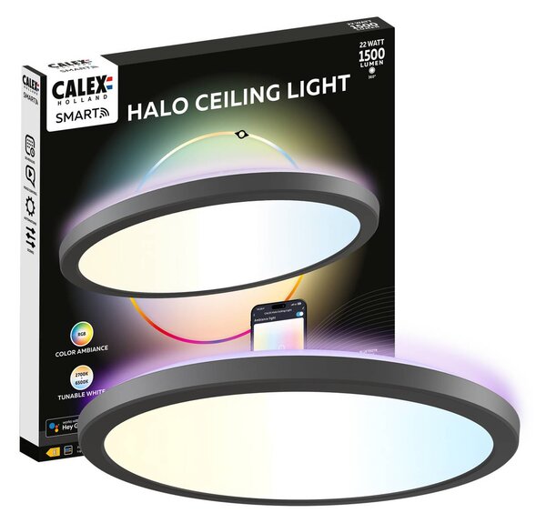 Calex Smart LED stropní svítidlo HALO Ø 30 cm černé IP54 RGB, stmívatelný, Černá, Obývací pokoj / jídelna, Plast, Moderní
