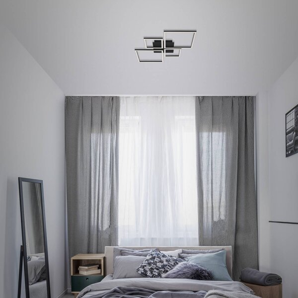 Briloner LED stropní světlo Frame, Step dim, 4 zdroje černá, stmívatelný, Černá, Obývací pokoj / jídelna, kov, Moderní, Stropní svítidlo