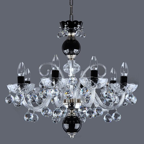 DBK GLASS Moderní černobílý závěsný lustr s 8 rameny a křišťálovými koulemi 0470-8-RNK BLACK