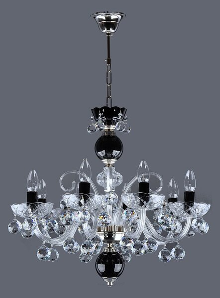 DBK GLASS Moderní černobílý závěsný lustr s 8 rameny a křišťálovými koulemi 0470-8-RNK BLACK