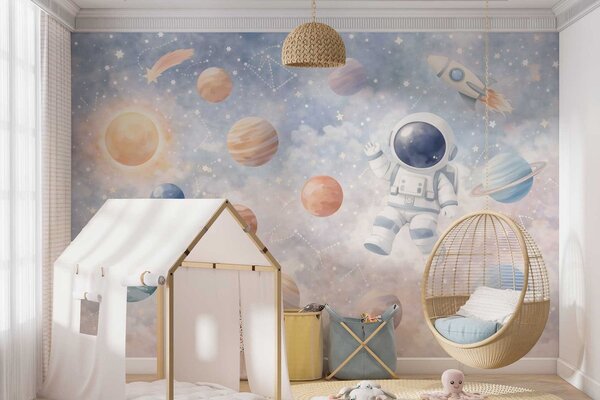 Fototapety malý astronaut mezi planetami a hvězdami, Tapety Unikátní, w05233 : uwalls.cz