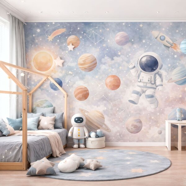 Fototapety malý astronaut mezi planetami a hvězdami, Tapety Unikátní, w05233 : uwalls.cz