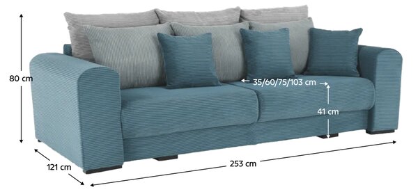 KONDELA Extra prostorná pohovka, modrá / mentolová / světle šedá, Gilena BIG SOFA