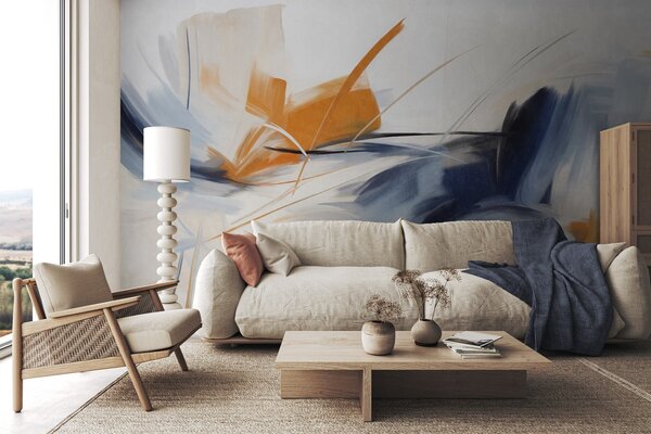 Fototapety Abstraktní malířský styl s oranžovými a modrými texturovanými tahy štětcem, Fototapety abstraktní, w09755 : uwalls.cz