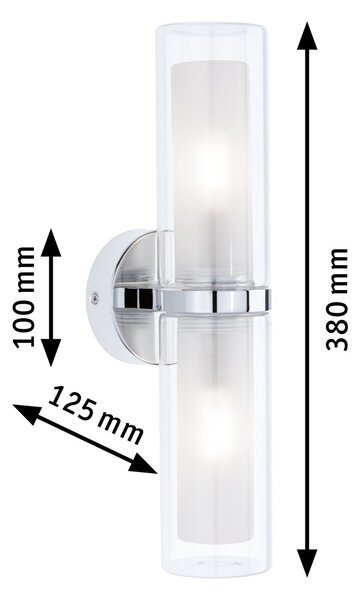 Paulmann 71077 Luena, koupelnové nástěnné svítidlo 2xE14 max.20W, sklo/chrom, výška 38cm, IP44
