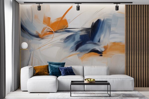 Fototapety Abstraktní malířský styl s oranžovými a modrými texturovanými tahy štětcem, Fototapety abstraktní, w09755 : uwalls.cz