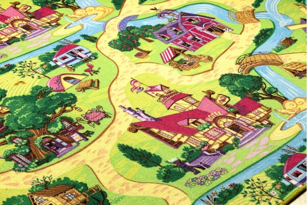Kobercový ráj Kulatý dětský koberec CANDY TOWN Město uličky barevný Rozměr: průměr 100 cm
