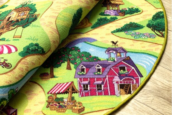 Kobercový ráj Kulatý dětský koberec CANDY TOWN Město uličky barevný Rozměr: průměr 100 cm