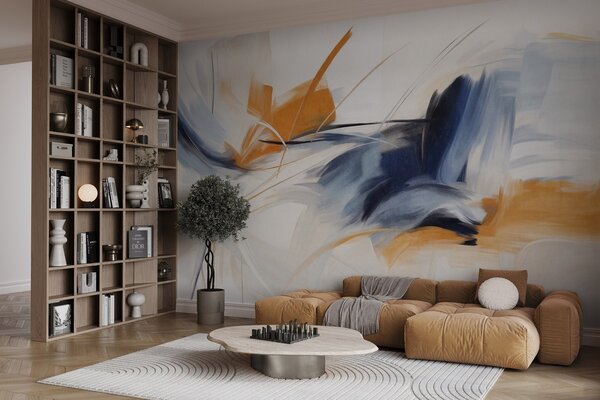 Fototapety Abstraktní malířský styl s oranžovými a modrými texturovanými tahy štětcem, Fototapety abstraktní, w09755 : uwalls.cz
