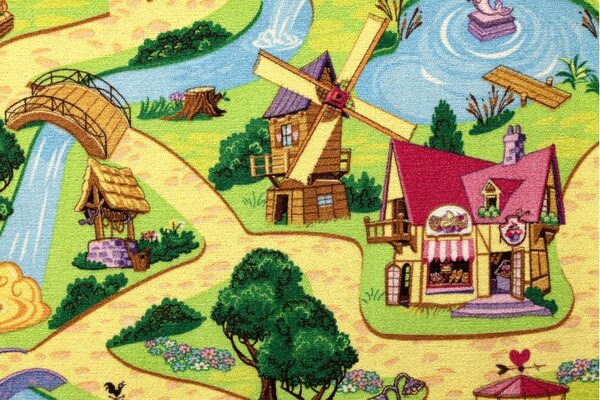 Kobercový ráj Kulatý dětský koberec CANDY TOWN Město uličky barevný Rozměr: průměr 100 cm