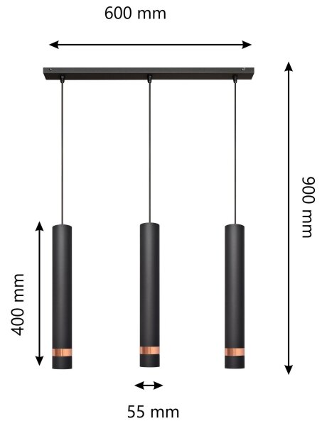 LED Lustr na lanku TUBA 3xGU10/4,8W/230V černá/měděná