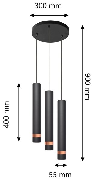LED Lustr na lanku TUBA 3xGU10/4,8W/230V černá/měděná