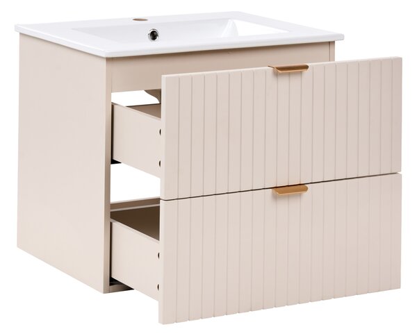 Závěsná koupelnová skříňka s umyvadlem TOTORANI 60 cm Béžová