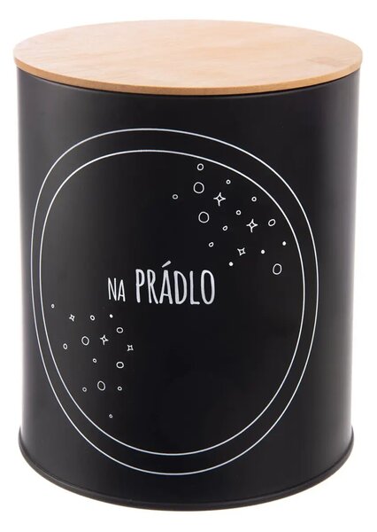 Orion Dóza plechová, černá, s bambusovým víkem, NA PRÁDLO, 3,3L