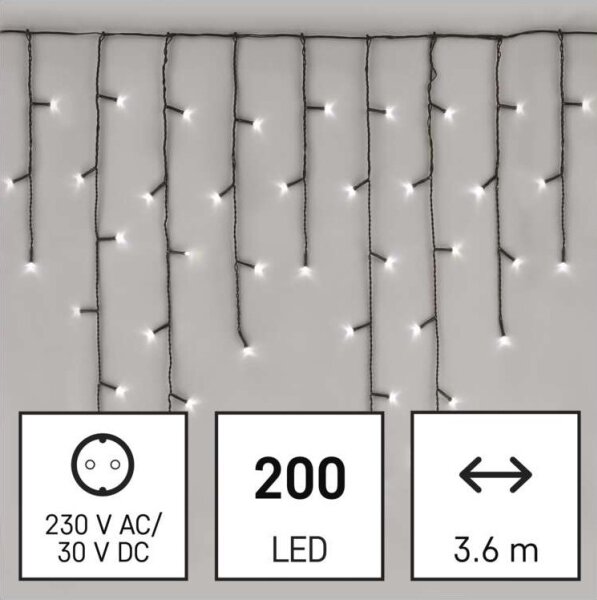 LED Vánoční venkovní řetěz 200xLED/8 módů 8,6m IP44 studená bílá