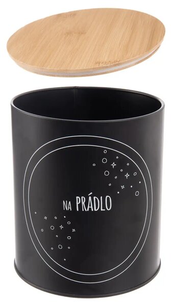 Orion Dóza plechová, černá, s bambusovým víkem, NA PRÁDLO, 3,3L