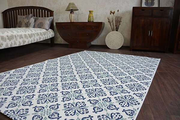 Makro Abra Kusový koberec Sisal COLOR 19246/969 Květy bílý Rozměr: 80x150 cm