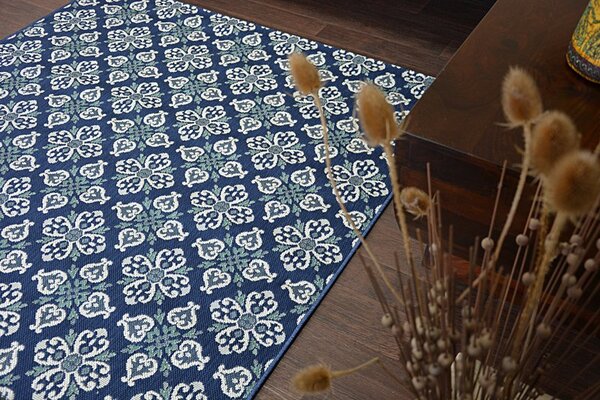 Makro Abra Kusový koberec Sisal COLOR 19246/699 Květy modrý Rozměr: 120x170 cm