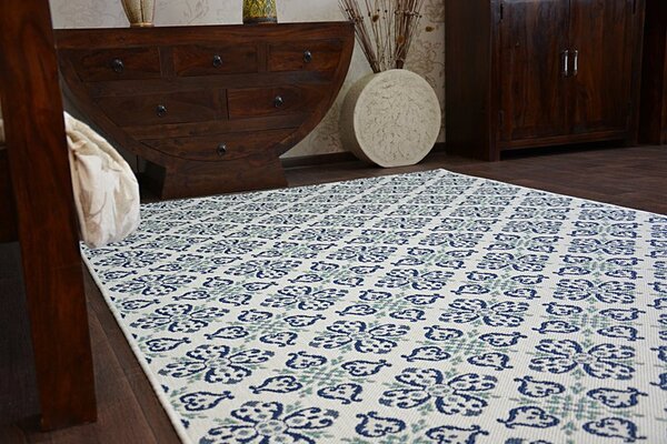 Makro Abra Kusový koberec Sisal COLOR 19246/969 Květy bílý Rozměr: 80x150 cm