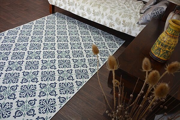 Makro Abra Kusový koberec Sisal COLOR 19246/969 Květy bílý Rozměr: 80x150 cm