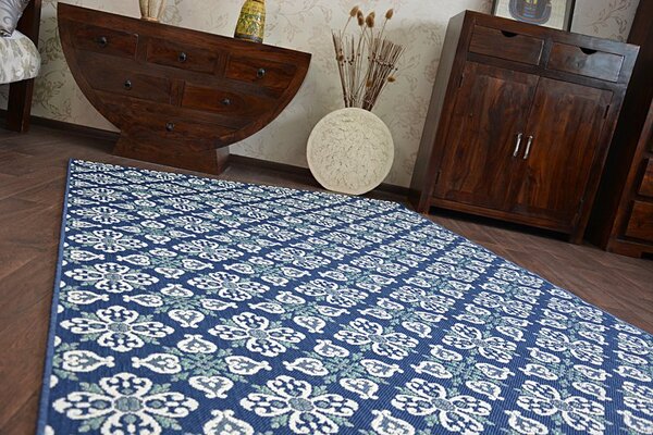 Makro Abra Kusový koberec Sisal COLOR 19246/699 Květy modrý Rozměr: 120x170 cm