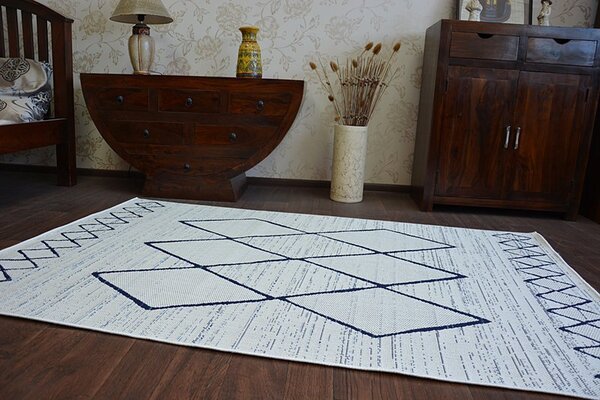 Makro Abra Kusový koberec Sisal COLOR 47272/396 bílý geometrický vzor Rozměr: 60x110 cm