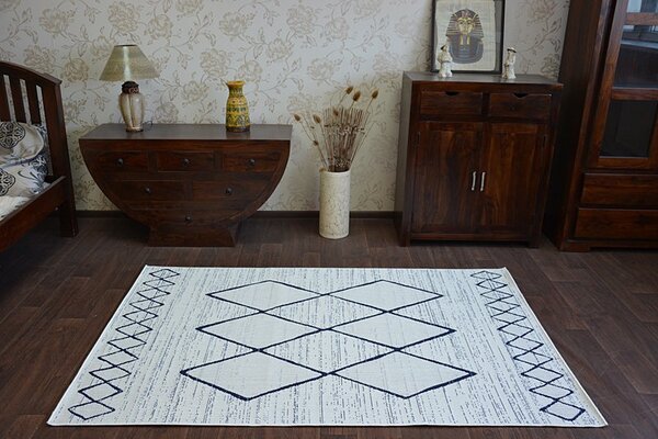 Makro Abra Kusový koberec Sisal COLOR 47272/396 bílý geometrický vzor Rozměr: 60x110 cm