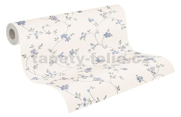 Vliesové tapety na zeď 39071-3, rozměr 10,05 m x 0,53 m, stylizované modré květy na krémovém podkladu, A.S. Création