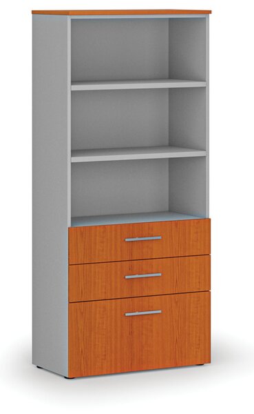 Kancelářská skříň s kombinovanými zásuvkami PRIMO GRAY, 800 x 420 x 1781 mm, šedá/třešeň