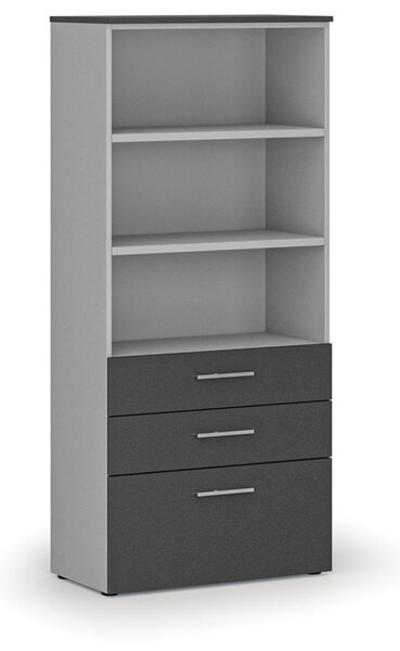 Kancelářská skříň s kombinovanými zásuvkami PRIMO GRAY, 800 x 420 x 1781 mm, šedá/grafit