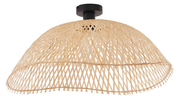 Stropní svítidlo v art deco stylu, černé s přírodním bambusovým stínítkem 60 cm - Alka