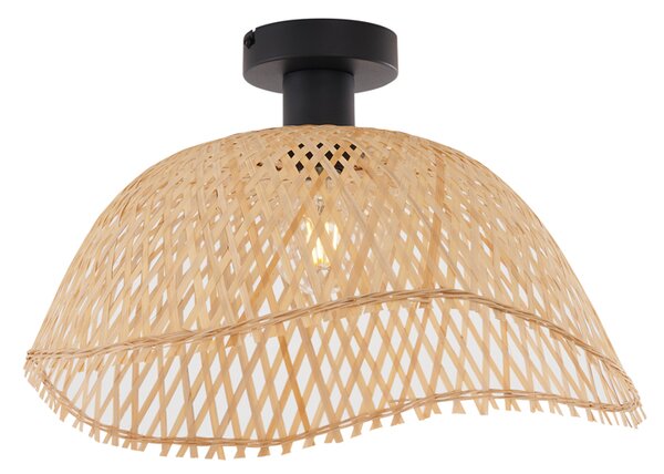 Stropní svítidlo v art deco stylu, černé s přírodním bambusovým stínítkem 40 cm - Alka