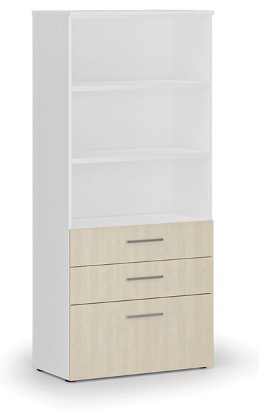 Kancelářská skříň s kombinovanými zásuvkami PRIMO WHITE, 800 x 420 x 1781 mm, bílá/bříza