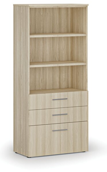 Kancelářská skříň s kombinovanými zásuvkami PRIMO WOOD, 800 x 420 x 1781 mm, dub přírodní