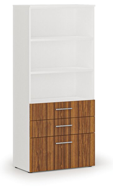 Kancelářská skříň s kombinovanými zásuvkami PRIMO WHITE, 800 x 420 x 1781 mm, bílá/ořech