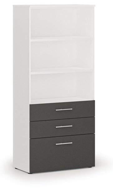 Kancelářská skříň s kombinovanými zásuvkami PRIMO WHITE, 800 x 420 x 1781 mm, bílá/grafit