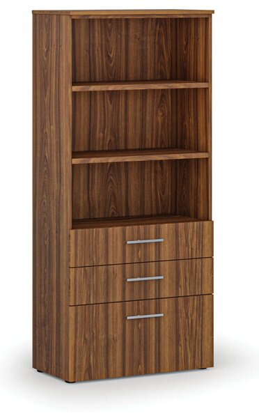 Kancelářská skříň s kombinovanými zásuvkami PRIMO WOOD, 800 x 420 x 1781 mm, ořech