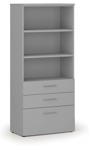 Kancelářská skříň s kombinovanými zásuvkami PRIMO GRAY, 800 x 420 x 1781 mm, šedá