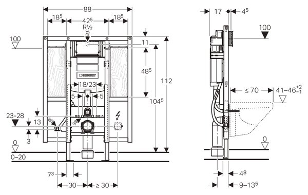 Geberit Duofix podomítkový wc modul pro závěsnou mísu pro osoby se zdravotním postižením 111.375.00.6