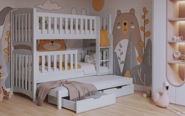 Dvoupatrová postel s přistýlkou 80x180 ALYA 2 - bílá, pravé provedení