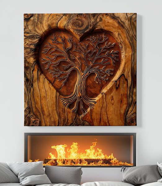 Obraz na plátně - Strom života Srdce tep, dřevo styl FeelHappy.cz Velikost obrazu (šířka x výška): 40 x 40 cm